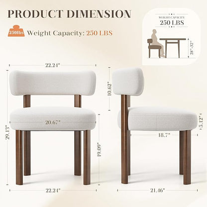 Wooden Dining Chairs Set of 2, Upholstered Kitchen Chairs with Solid Wood Legs, Mid Century Dining Room Chair with Ergonomic Curved Backrest for Kitchen Dining Vanity, Beige