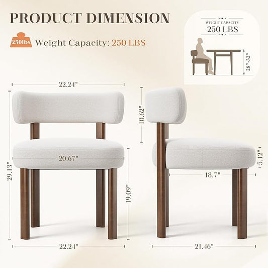 Wooden Dining Chairs Set of 2, Upholstered Kitchen Chairs with Solid Wood Legs, Mid Century Dining Room Chair with Ergonomic Curved Backrest for Kitchen Dining Vanity, Beige