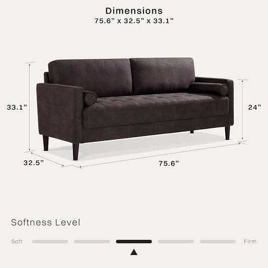 Studio Living® Lexington 75.6" Sofa, Modern Design, Pocket Coil Comfort, Easy Assembly, Faux-Suede Fabric, Charcoal