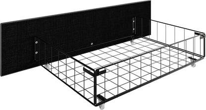 HOME DESIGN Valdez King Size Upholstered Storage Platform Bed Frame, Velvet Fabric, Channel Tufted Headboard, 4 Drawers, No Box Spring Needed, Dark Gray