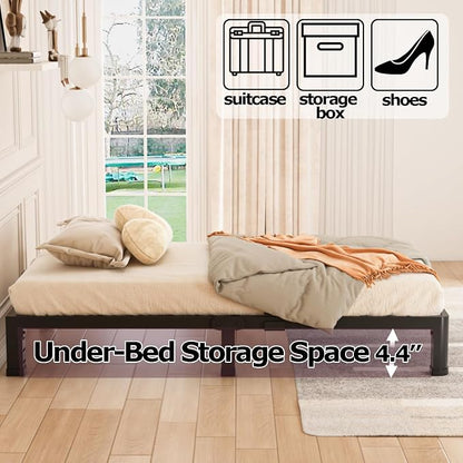 Bilily 6 Inch Low Twin Bed Frame with Round Corner Legs,3500 LBS Heavy Duty Low Profile Twin Size Metal Platform, Steel Slats Support No Box Spring Needed Easy Assembly Noise-Free for Kids Room,Black