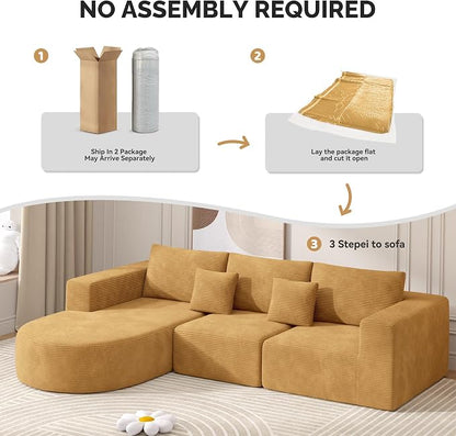 Boneless Couches for Living Room,Cloud Sectional Couch with L-Shape Chaise,Modern Modular Sofa with Deep Seat Upholstered Comfy Couches for Bedroom,No Assembly Required,1PCS
