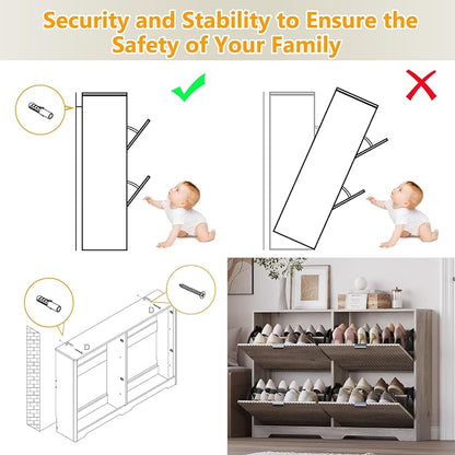 BORNOON Large Shoe Cabinet for Entryway, Shoe Rack Cabinet with 4 Flip Drawer and Adjustable Shelves for Small Apartment, Foyer
