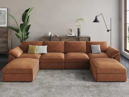 EASE MOOSE U Shape Sectional Modular Sofa,Comfortable Modern Oversized Sectional Modular Cloud Couch Deep Modular Sofa,Brown