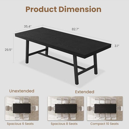 GarveeHome 63-83" Extendable Dining Table, Industrial Rectangular Dining Room Table for 6-8 People, Expandable Kitchen Table with Heavy Duty Metal Frame for Dining Room, Kitchen & Parties, Black