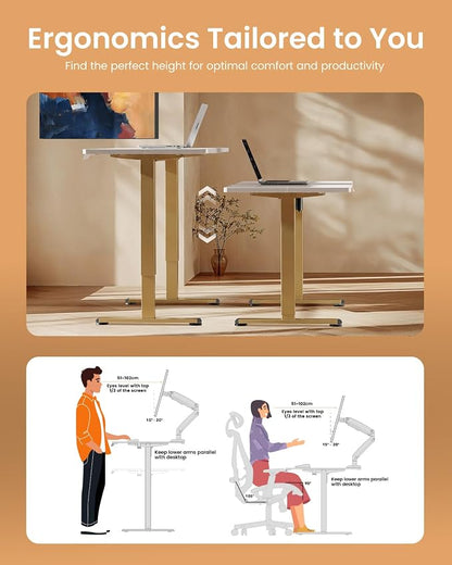 ErGear Height Adjustable Electric Standing Desk, 32 x 19 Inches Sit Stand up Desk, Memory Computer Home Office Desk, White+Gold