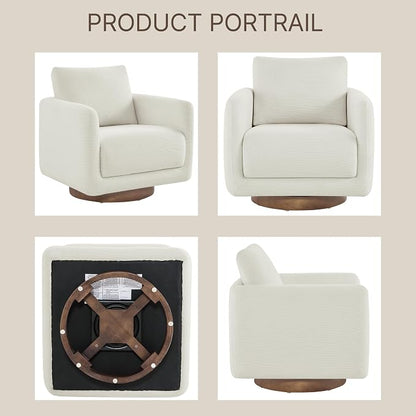 Modern Swivel Accent Chair, 360° Rotating Round Barrel Armchair with Performance Fabric Upholstery for Living Room, Bedroom, Office, Reading Nook, Set of 2,Cream