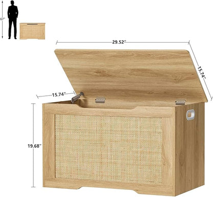 usikey 29.5” Storage Chest, Storage Bench with Storage, Toy Box with 2 Safety Hinges, Toy Chest for Bedroom, Shoe Bench, Supports 220 lb, for Living Room, Entryway, Natural