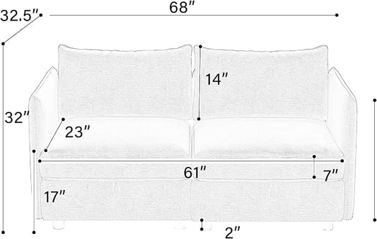 ERYE 68-Inch Loveseat Modular Sofa Deep Seat Storage Sectional Sofa Couch with Free Combination Backrests and Armrests,2 Seat Chenille Upholstered Love Seat Couch for Living Room Bedroom Office | Space Saving