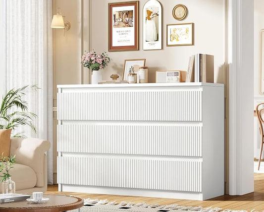 Jocoevol 6 Drawer Fluted Dresser, Modern Chest of Drawers for Bedroom with Hidden Handles, Wood Storage Organizer Cabinet for Living Room & Entryway, White (15.7" D x 47.3" W x 31.6" H)