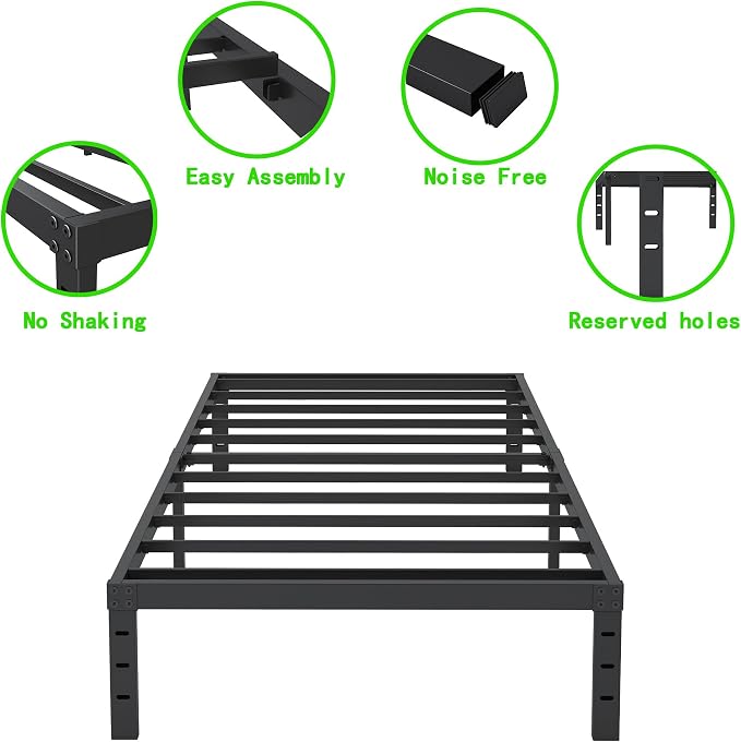 Cieemine 12 Inch Twin XL Size Bed Frames, Heavy Duty Metal Bed Frame Twin XL, No Box Spring Needed, Easy Assembly, Noise-Free, Black