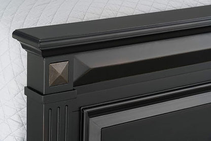 Roundhill Furniture Renova Vintage Black Wood Bedroom Set, King Panel Bed, Dresser, Mirror, Two Nightstands, Chest
