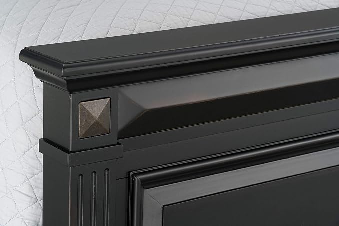 Roundhill Furniture Renova Vintage Black Wood Bedroom Set, Queen Panel Bed, Dresser, Mirror, Nightstand, Chest