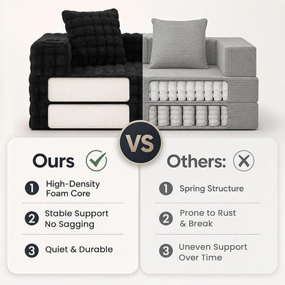 COMAX Futon Sofa Bed, Convertible Sofa Bed, Folding Boneless Couches | Boneless Couch for living room, Fold Out Small Foldable Loveseat Floor Sleeper Mattress Lounge Space‑Saving, Dark Black