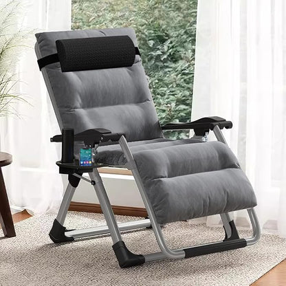 DoCred Zero Gravity Chair, Lawn Recliner, Reclining Patio Lounger Chair, Folding Portable Chaise with Detachable Soft Cushion, Cup Holder, Headrest
