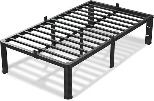 VIPSHOW 12 Inch Twin Size Bed Frame, 3500Lbs Heavy Duty Metal Platform with Round Corner Legs Mattress Slide Stopper, Steel Slat Support No Box Spring Needed, Noise Free, Non-Slip, Easy Assembly