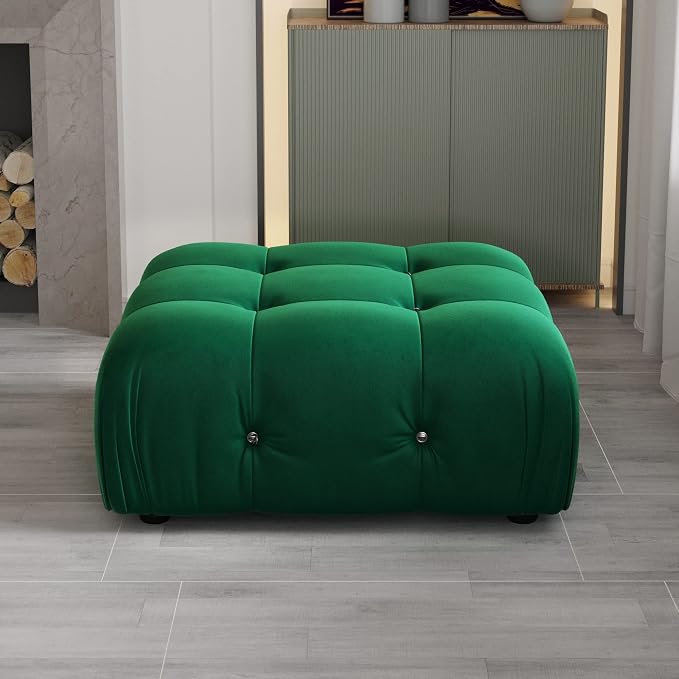 Modern Velvet Sectional Sofa, L Shape Minimalist Modular 4-Seater Sofa for Living Room Office Apartment (Ottoman/Green)
