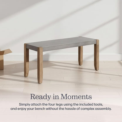 Alaterre Furniture Newport Bench with Faux Concrete Seat and Wood Legs - 40 Inch Entryway Bench with Rustic Industrial Design - Benches for Bedroom, Living Room, Dining Room, and Mudroom