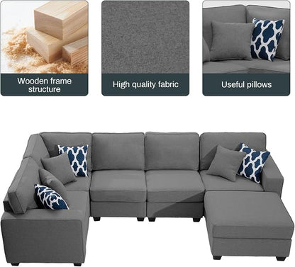 Legend Vansen Oversized Modular Sectional Sofa,U/L‑Shaped Reversible Couch with Ottoman,Deep Seat Plush Polyester Sofa for Living Room,6‑Seater,Dark Grey