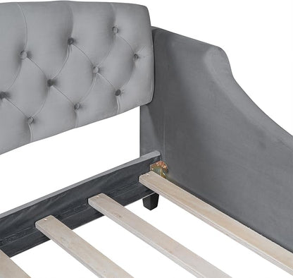Ball & Cast Twin Size Daybed,Velvet Upholstered Day Bed Frame with Button Tufted Backrest,Modern Sofa Bed for Living Room, Bedroom,Guest Room,No Box Spring Needed,Gray