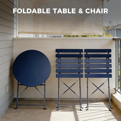 Grand patio 3-Piece Folding Bistro Set, 2 Chairs and 1 Table, Weather-Resistant Outdoor/Indoor Conversation Set for Patio, Yard, Garden -Peacock Blue