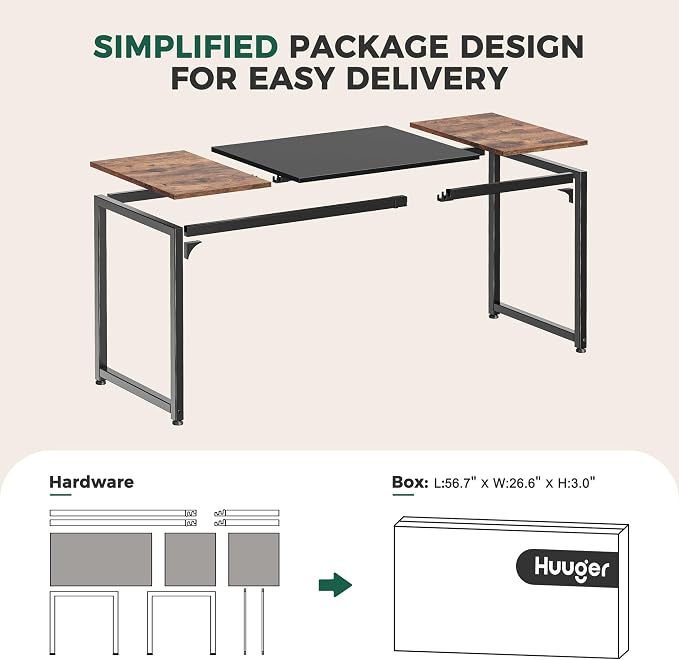 Huuger 78.7 Inch Office Computer Desk with Storage, Writing Work Desk for Home Office, Study, Gaming, Long Simple Desk, Large Legroom, Metal Frame, Rustic Brown and Black