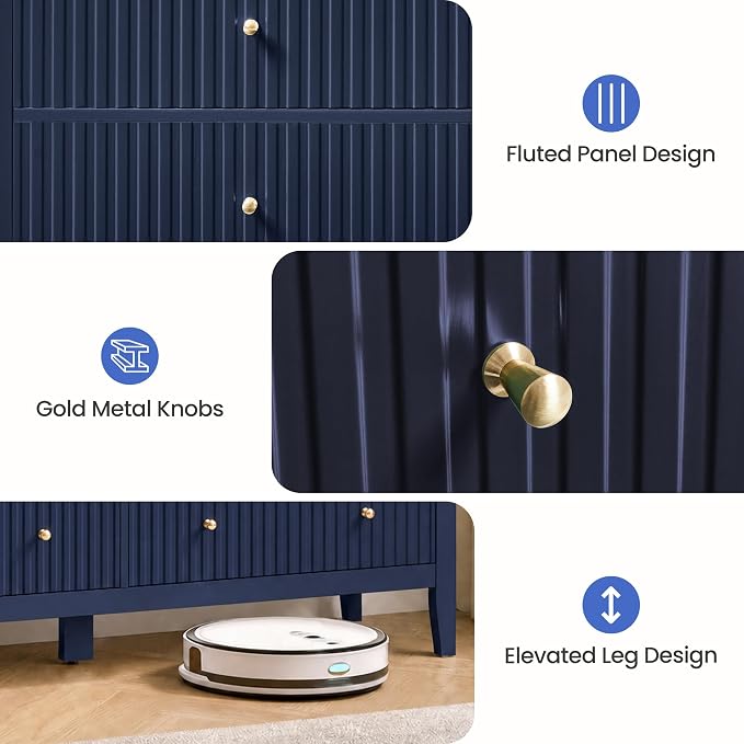 RoyalCraft 7 Drawer Dresser for Bedroom, 53" Wide Modern Wooden Chest of Drawers with Metal Handles, Painted Surface, Sturdy and Stable Storage Cabinet for Living Room, Blue