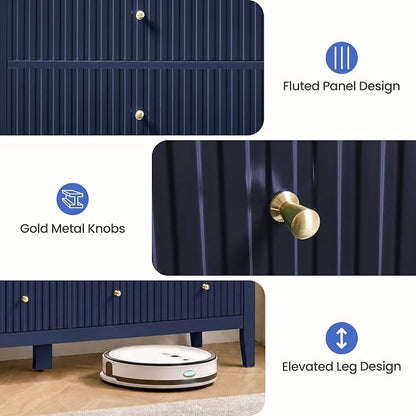 RoyalCraft 7 Drawer Dresser for Bedroom, 53" Wide Modern Wooden Chest of Drawers with Metal Handles, Painted Surface, Sturdy and Stable Storage Cabinet for Living Room, Blue