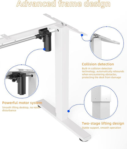 YIHAYO Low Height Adjustable Desk Frame, Lifts 18.1-28.3 Inches, Electric Standing Desk for Short People, DIY Workstation, Computer Table for Home Office (White)