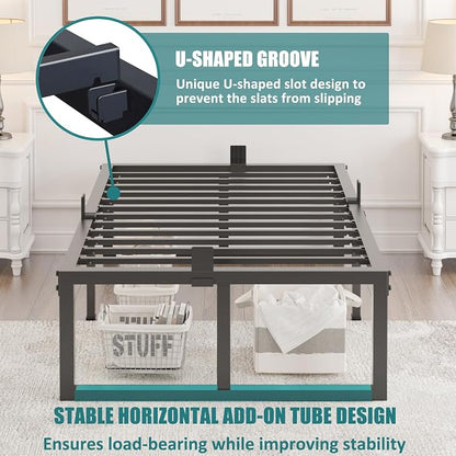 Yitong Angel Twin Bed Frame, 18 Inch High 3500 lbs Heavy Duty Metal Platform, Mattress Foundation with Steel Slat Support/No Box Spring Needed/Noise Free/Non-Slip/Easy Assembly