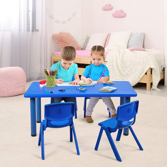 Costzon 47 x 23.5 Inch Rectangular Kids Table, Children School Activity Table for Reading Drawing Dining Playing, Multifunctional Plastic Table w/Steel Pipe, Toddler Furniture for Boys & Girls (Blue)