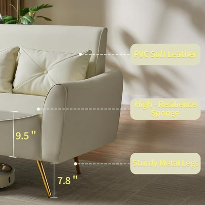 Brelice 47" Faux Leather Loveseat Sofa, Modern Small Couch for Small Space with 2 Pillows, 2 Seater Couch for Living Room, Bedroom, Office, Apartment (Beige)