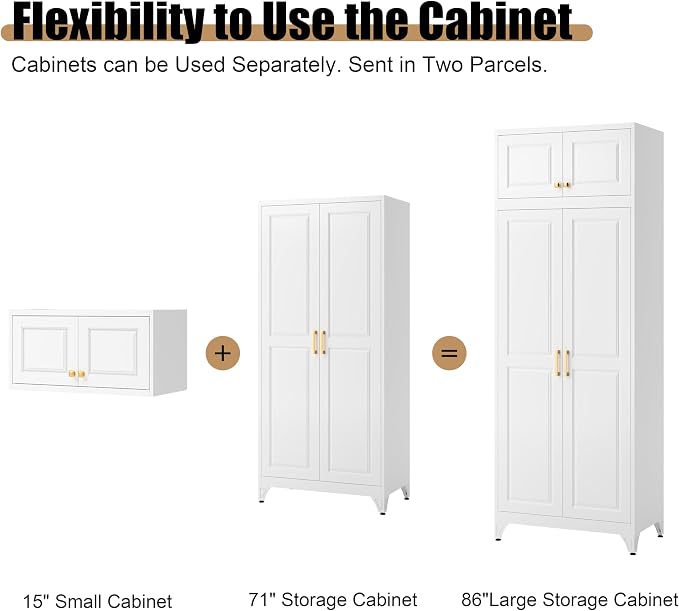 Armoire Wardrobe Closet with Hanging Rod, 86.6"Tall Metal Clothes Storage Cabinet with Doors and Adjustable Shelves, White Wardrobe Cabinet, Steel Closet for Bedroom, Bathroom, Office, School