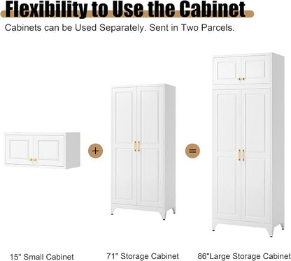 Armoire Wardrobe Closet with Hanging Rod, 86.6"Tall Metal Clothes Storage Cabinet with Doors and Adjustable Shelves, White Wardrobe Cabinet, Steel Closet for Bedroom, Bathroom, Office, School