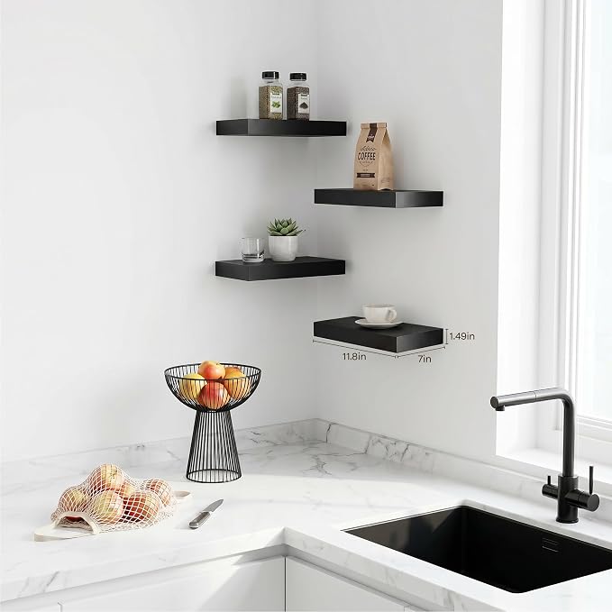 Floating Shelves for Wall-11.8 Inch Wall Shelves for Bedroom,Living Room,Bathroom,Home & Wall Decor with Invisible Brackets(Black,4 Pack)
