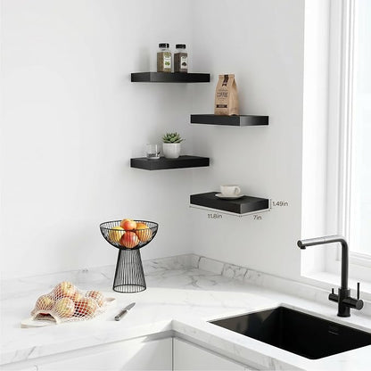 Floating Shelves for Wall-11.8 Inch Wall Shelves for Bedroom,Living Room,Bathroom,Home & Wall Decor with Invisible Brackets(Black,4 Pack)