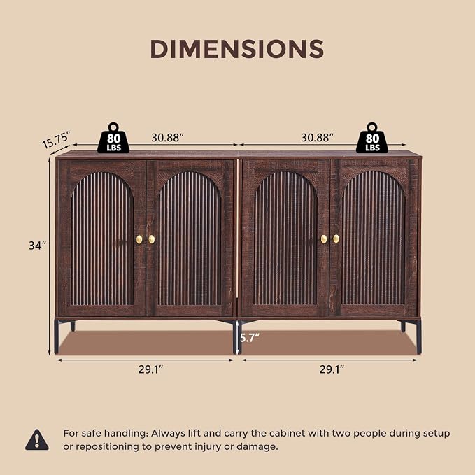 IFGET Modern Buffet Cabinet with Storage, 123.5" W Fluted Arched Sideboard Cabinet w/Adjustable Shelves, Wooden Modular Coffee Bar for Dining Room, Kitchen, Living Room, Entryway, Brown