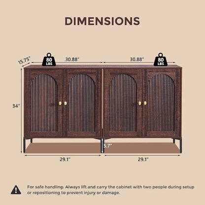 IFGET Modern Buffet Cabinet with Storage, 123.5" W Fluted Arched Sideboard Cabinet w/Adjustable Shelves, Wooden Modular Coffee Bar for Dining Room, Kitchen, Living Room, Entryway, Brown