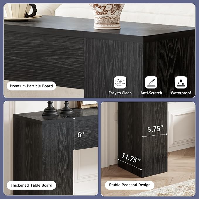 Epecoya Wood Console Table for Entryway Living Room, 43-Inch Small Sofa Table, Farmhouse Rectangular Accent Console with Wooden Double Base for Behind Couch Hallway Foyer Entrance, Black