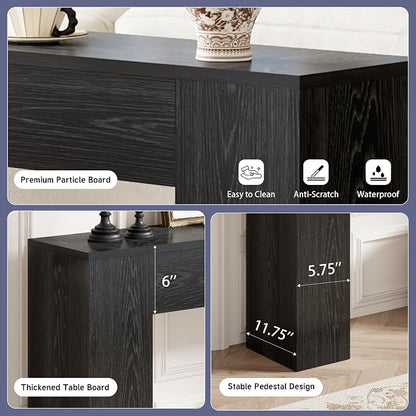 Epecoya Wood Console Table for Entryway Living Room, 43-Inch Small Sofa Table, Farmhouse Rectangular Accent Console with Wooden Double Base for Behind Couch Hallway Foyer Entrance, Black
