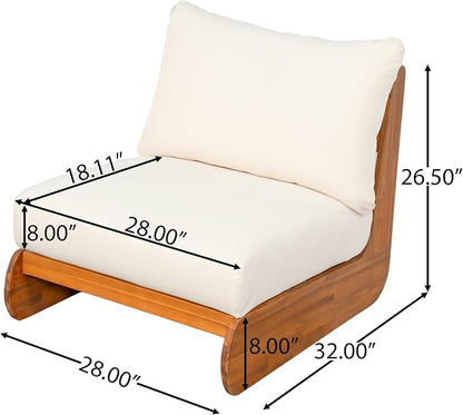 Merax Outdoor All-Weather Acacia Wood Single Sofa with Cushion, Patio Lounge Chair for Porch, Lawn, Backyard, Balcony, Beige +Teak