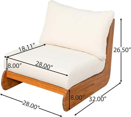 Merax Outdoor All-Weather Acacia Wood Single Sofa with Cushion, Patio Lounge Chair for Porch, Lawn, Backyard, Balcony, Beige +Teak