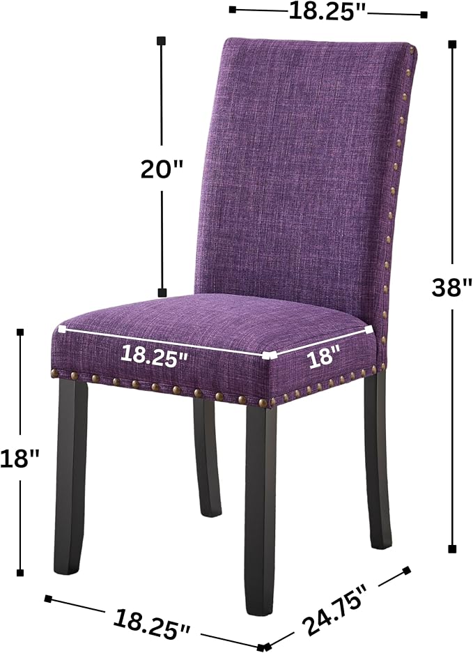 Roundhill Furniture Biony Fabric Dining Chairs with Nailhead Trim, Set of 2, Purple