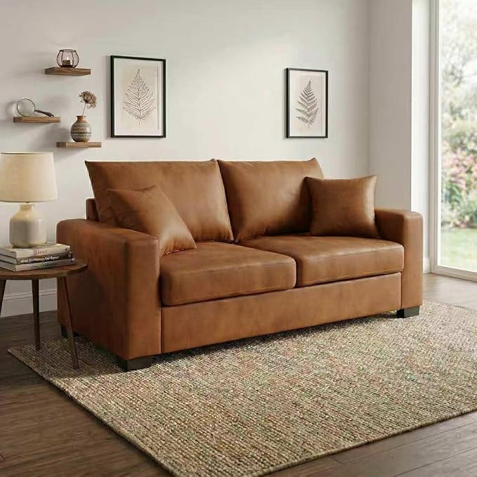 Ball & Cast 69" Loveseat Sofa, Modern Love Seat Couches for Living Room, Upholstered 2 Seater Small Couch with 2 Throw Pillows for Bedroom,Apartment,Office,Easy Assembly,Light Brown