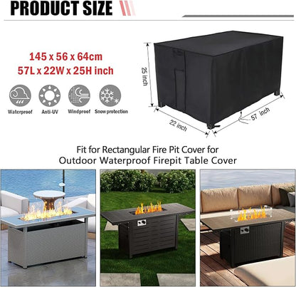 Rectangular Fire Pit Cover for Best Choice Products 57 inch Propane Gas Fire Pit Table,Outdoor Waterproof Firepit Table Cover - 57 X 22 X 25 Inch