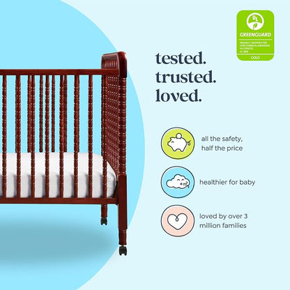 DaVinci Jenny Lind 3-in-1 Convertible Crib in Rich Cherry, Removable Wheels, Greenguard Gold Certified | Converts to Toddler Bed & Daybed, 4 Adjustable Mattress Heights - Conversion Kit Sold Separately - Durable & Easy to Assemble