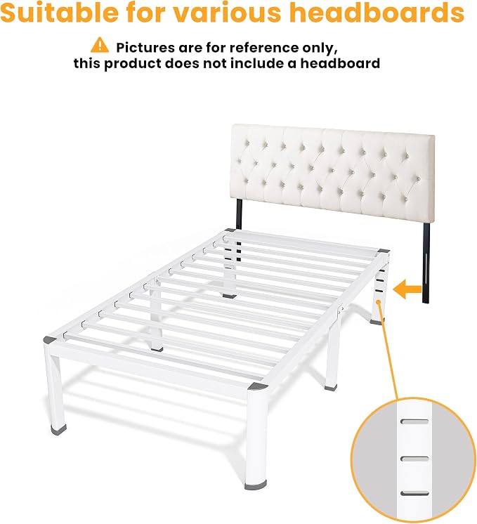 Superay 18 Inch Twin Size Metal Bed Frame with Round Corners, Storage Space Under High Bed Frame-Heavy Duty Steel Slats Support, Noise Free - Easy Assembly - No Box Spring Needed,White