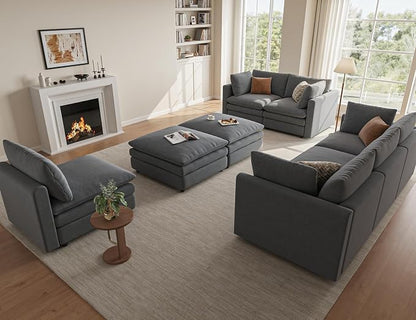 97" Cloud Couches for Living Room, 29.1" Deep Seat Modular Sectional Sofa, L Shaped Cloud Sofa with One Movable Ottoman