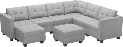 Belffin Modular Sectional Sofa with Storage Ottoman Oversized U Shaped Sofa Set Modular Sofa with Reversible Chaises Modern Fabric Light Grey