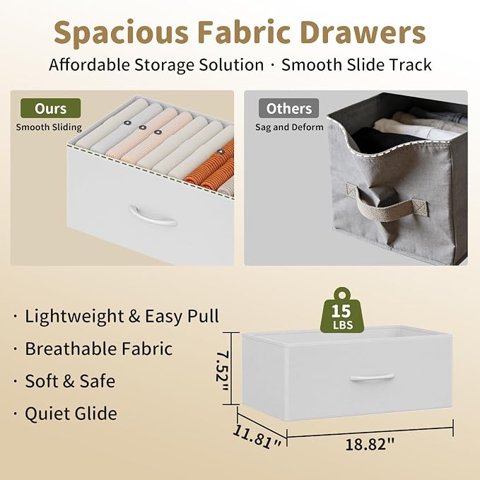 Dresser for Bedroom with 6 Drawers, Small Fabric Dressers for Kids Bedroom, Chest of Drawers, Storage Organizer Dresser for Closet, Nursery, Dorm, Apartment, TV Stand Living Room Wooden Top (White)